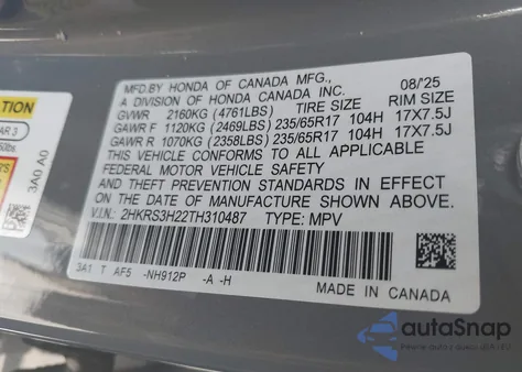 2026 Honda Cr-V Lx 2Wd from USA, damaged, VIN 2HKRS3H22TH310487